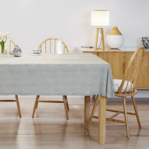 Obrus szyty kremowo srebrny z tkaniny w elegancki geometryczny wzór z błyszczącą nicią