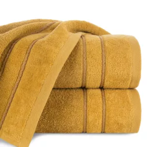 Ręcznik kąpielowy 50x90 cm bawełniany kolor musztardowy z kontrastującymi paseczkami 500 g/m2 SIBEL