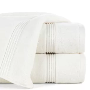 Ręcznik do rąk 30x50 cm bawełniany kolor kremowy 0 twist zdobiony paseczkami 550 g/m2 MOLLY