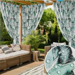 Zasłona biało, zielona z wodoodpornej tkaniny idealna do ogrodu i na taras 155x200 cm tunel - GARDEN 2