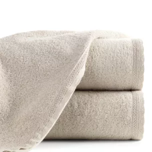 Ręcznik kąpielowy 70x140 cm bawełniany kolor beżowy zdobiony kordonkową koronką 500 g/m2 SOFIA