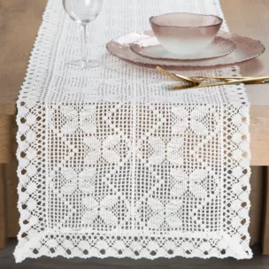 Bieżnik na stół 40x140 cm biały ażurowy MARTHA w stylu boho