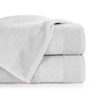 Ręcznik kąpielowy 50x90 cm bawełniany kolor srebrny zdobiony wytłaczanym motywem róż z dodatkiem błyszczącej nici IRIS