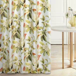 Tkanina zasłonowa miękki w dotyku welwet,  z kwiatowo-botanicznym nadrukiem