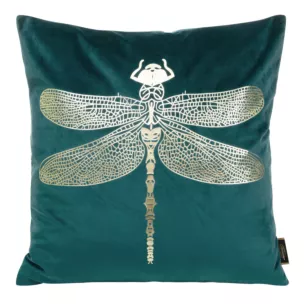 Welwetowa poszewka BLINK16 z nadrukiem złotej ważki