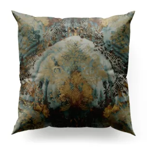 Poszewka szyta jasnoturkusowo złota z grubej welwetowej tkaniny w elegancki ornamentowy wzór Italissima Eva Minge