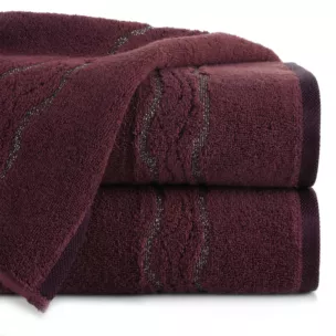 Ręcznik do rąk 30x50 cm bawełniany kolor bordowy zdobiony bordiurą z błyszczącym wzorem 500 g/m2 KARIN