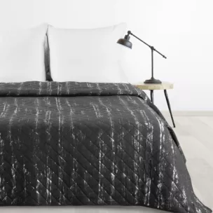 Narzuta grafitowo, srebrna 200x220 cm zdobiona przecieranym wzorem i pikowana metodą hot press BLINK 1 Design 91