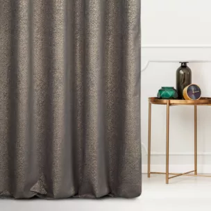 Zasłona szyta na taśmie 5 cm grafitowo złocista z połyskującej tkaniny z geometrycznym, drobnym wzorem Pierre Cardin