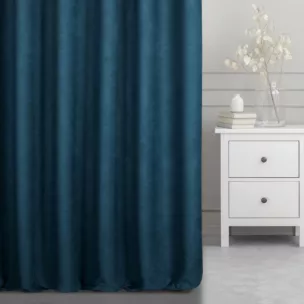 Zasłona szyta na taśmie 5 cm granatowa z miękkiej tkaniny o welurowej strukturze i wyraźnym splocie