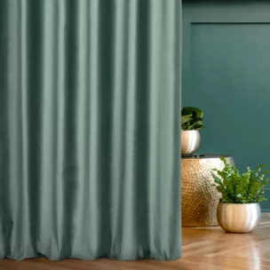 Zasłona szyta na taśmie 5 cm ciemnomiętowa z miękkiej półmatowej tkaniny welwetowej