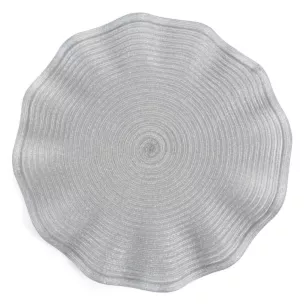 Podkładka okrągła na stół srebrna średnica 38 cm JUNE pleciona o falistych brzegach