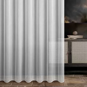 Firana szyta na taśmie fala biała z matowej tkaniny Aden,wykończona obciążnikiem