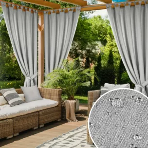 Zasłona srebrna z wodoodpornej tkaniny idealna do ogrodu i na taras 155x240 cm szelki/rzep - GARDEN