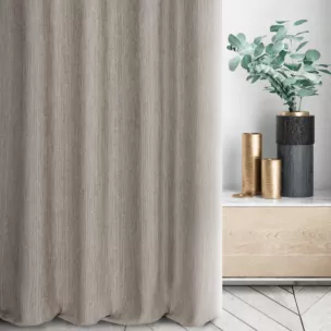 Zasłona szyta na taśmie 5 cm kremowo brązowa z tkaniny o wyraźnym splocie z efektem melanżu