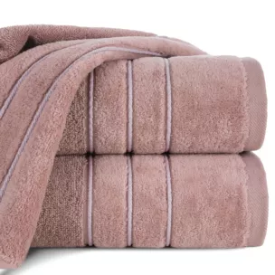 Ręcznik kąpielowy 70x140 cm bawełniany kolor pudrowy z kontrastującymi paseczkami 500 g/m2 SIBEL