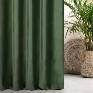 Zasłona szyta na flexach ciemnooliwkowa z miękkiej półmatowej tkaniny welwetowej