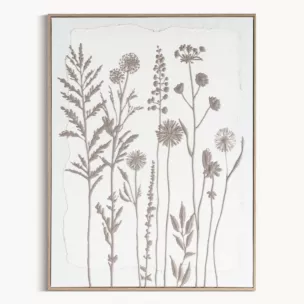 Obraz biały, szarobeżowy nadruk na płótnie subtelnych łąkowych kwiatów 45x60 cm