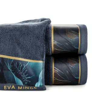 Ręcznik kąpielowy 50x90 cm bawełniany kolor stalowy,niebieski z designerską bordiurą 500 g/m2 Eva Minge