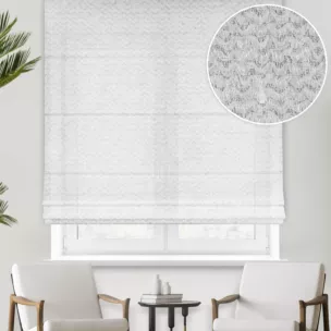 Roleta rzymska biała z tkaniny z aplikacją