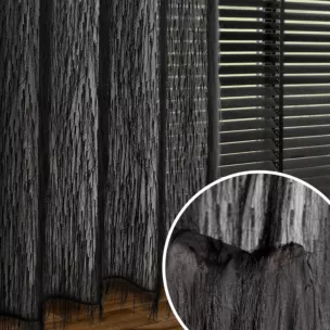 Zasłona czarna zdobiona lśniącymi delikatnymi frędzlami 140x250 cm przelotka - AURORA - Eva Minge