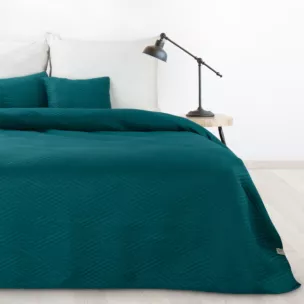 Zestaw narzuta oraz poszewka ciemno turkusowa 200x220 cm z geometrycznym wzorem wykonana techniką hot press BONI Design 91