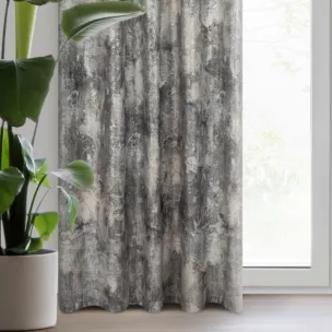 Zasłona welwetowa srebrno, beżowa zdobiona nadrukiem przecieranym 140x270 cm taśma - ESTER