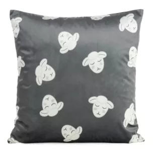 Poszewka na poduszkę 45x45 cm welwetowa, stalowo biała z motywem baranków KIDS DESIGN 91