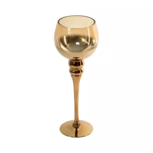 Świecznik bankietowy szklany CLOE na wysmukłej nóżce miedziano-złoty