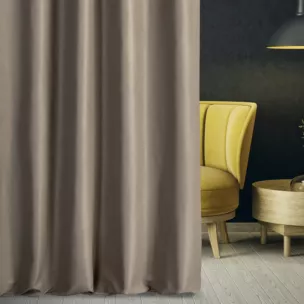 Zasłona szyta na taśmie 5 cm LUXOR brązowa z eleganckiej lśniącej tkaniny o drobnym splocie