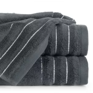 Ręcznik do rąk 30x50 cm bawełniany kolor stalowy zdobiony prążkami z błyszczącej nici 500 g/m2 LUNARI