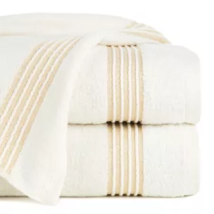 Ręcznik do rąk 30x50 cm bawełniany kolor jasnokremowy zdobiony paseczkami przeszywanymi błyszczącą nicią 500 g/m2 LILA