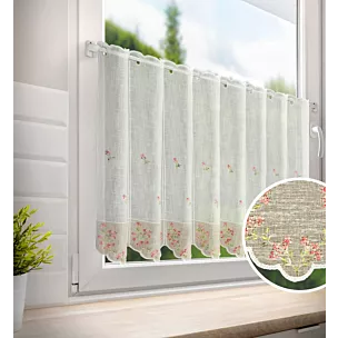 Tkanina firanowa zazdrostka z etaminy zdobiona haftem drobnych kwiatuszków