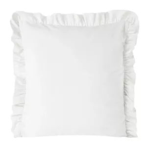 Poszewka na poduszkę 45x45 cm welwetowa, biała zdobiona na brzegach falbanami VELVET 25 Eurofirany Premium