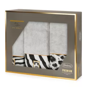 Zestaw ręczników bawełnianych na prezent 3 szt kolor srebrny, czarny 500 g/m2 Eva Minge