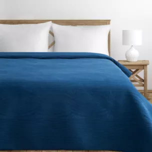 Narzuta welwetowa granatowa 220x240 cm pikowana metodą hot press w wzór geometryczny - VELVET2