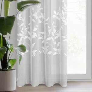 Firana biała z etaminy zdobiona motywem roślinnym 140x250 cm przelotka ESTELLA