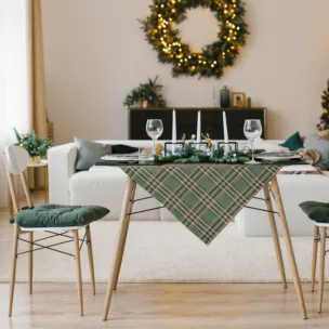 Obrus na stół ciemnozielony 85x85 cm gobelinowy LOOK świąteczny w kratę