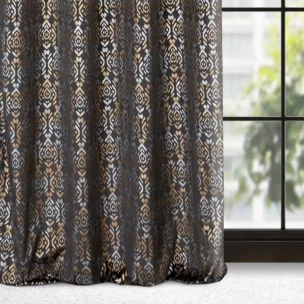 Zasłona czarno, złota ze złotym wzorem z welwetu 140x250 cm przelotka - LAURA