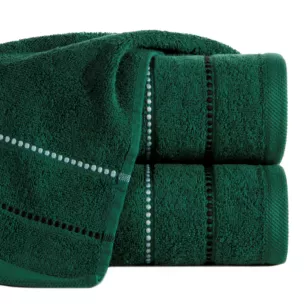 Ręcznik do rąk 30x50 cm bawełniany kolor ciemnozielony z kontrastującymi paseczkami 500 g/m2 SUZI