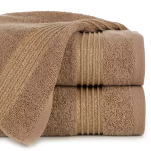 Ręcznik do rąk 30x50 cm bawełniany kolor brązowy zdobiony paseczkami przeszywanymi błyszczącą nicią 500 g/m2 LILA