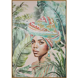 Obraz ETNO 4 ręcznie malowany na płótnie egzotyczny portret kobiety, w brązowej ramie