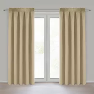 Zasłona beżowa z gładkiej tkaniny zaciemniającej typu - BLACKOUT 135x270 cm taśma - PARISA - Design 91