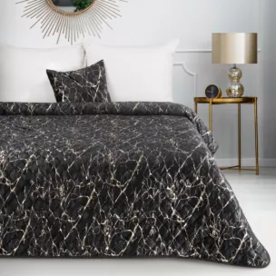 Narzuta welwetowa czarno, szampańska 170x210 cm pikowana metodą hot press z błyszczącym wzorem marmurku BLINK 4 Eurofirany Premium