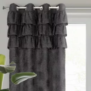 Zasłona czarna zdobiona falbanami z moherowej tkaniny 140x250 cm przelotka - AGIS