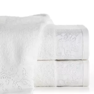 Ręcznik kąpielowy 50x90 cm bawełniany kolor biały z żakardową bordiurą 500 g/m2 RITA