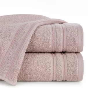 Ręcznik kąpielowy 50x90 cm bawełniany kolor pudrowy róż zdobiony paseczkami 500 g/m2 EMINA