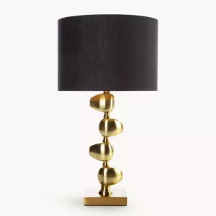 Lampa stołowa do salonu czarno, złota GINA z metalową podstawą i matowym abażurem