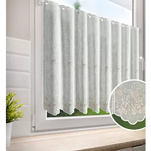 Tkanina firanowa zazdrostka z etaminy zdobiona haftem subtelnym drobnych kwiatuszków