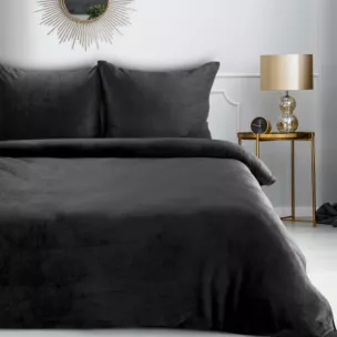 Pościel 220x200 cm gładka z polaru kolor czarny FLANO